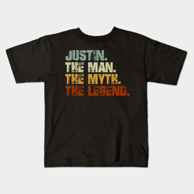 Justin The Man The Myth The Legend Kids T-Shirt by designbym